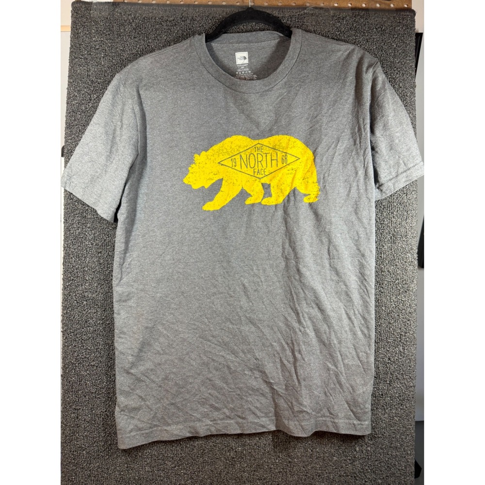The North Face Graphic T-Shirt Mens Medium Grey Yellow Bear Logo Short Sleeve